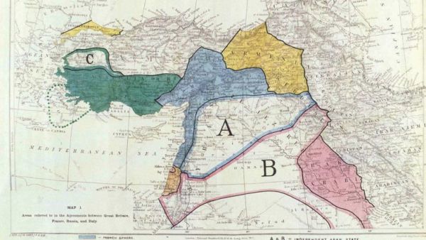 The map of the Sykes-Picot agreement dividing up the Middle East. (Creative commons)