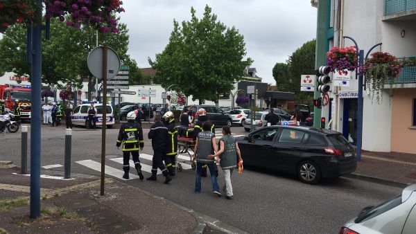 The scene of today's knife attack in Normandy, France (Twitter/@fredveille)