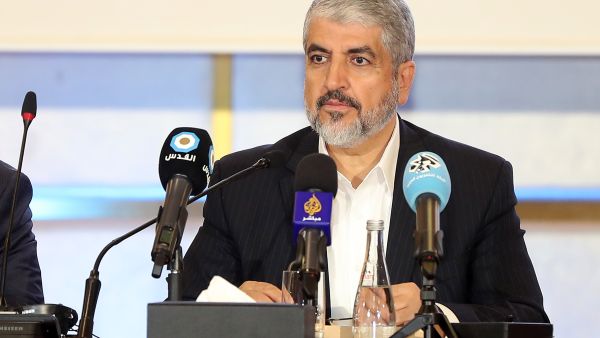 The chief of Hamas' political bureau speaks during the militant group's conference in Qatar, May 1 2017. (AFP/Karim Jafaar)