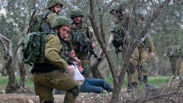 Israeli forces arrest a young Palestinian protester near the Huwara checkpoint, south of Nablus, in the Israeli-occupied West Bank. (AFP/ File)