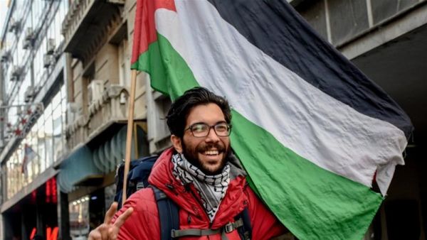 Activist Benjamin Ladraa walked from Sweden to Palestine to raise awareness on human rights violations. (Twitter)