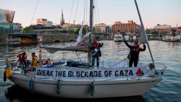 The Palestine with five persons onboard leaving Stockholm with destination Gaza to try to break Israel's blockade on the Strip, May 15, 2018. (AFP Photo)
