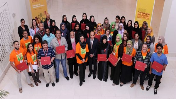 Dr. Ravinder Mamtani, Dr. Sohaila Cheema and participants holding their certificates in Clinical Nutrition. Dr. Ravinder Mamtani, Dr. Sohaila Cheema and participants holding their certificates in Clinical Nutrition.