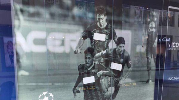 A photo from a UAE mall appears to show an advertisement for Barcelona football club censored, with the Qatar Airways sponsor covered. (Twitter/ Raed Al-Emadi)