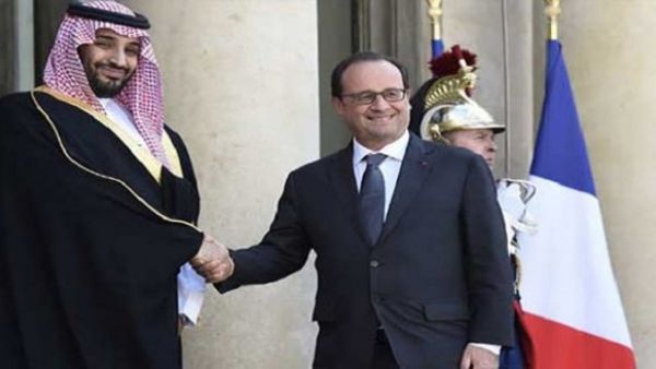 ولي ولي العهد السعودي وزير الدفاع الأمير محمد بن سلمان مع الرئيس الفرنسي أولاند