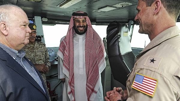 Saudi Deputy Crown Prince Mohammad bin Salman Al Saud visits the aircraft carrier USS Theodore Roosevelt in July 2015. (US Navy) 