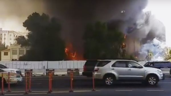 Dark plumes of smoke can be seen rising from a hotel fire in Mecca, Saudi Arabia. (YouTube) Dark plumes of smoke can be seen rising from a hotel fire in Mecca, Saudi Arabia. (YouTube)