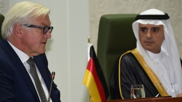 Saudi Arabia and Germany's ministers of foreign affairs speak during an October press conference in Riyadh (AFP/File)
