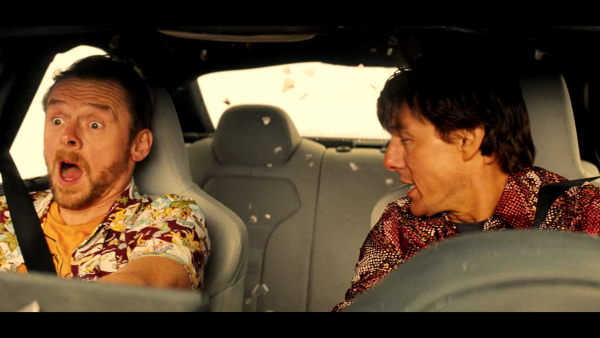 Tom Cruise and Simon Pegg during the car chase scene in Mission Impossible 5. (YouTube)