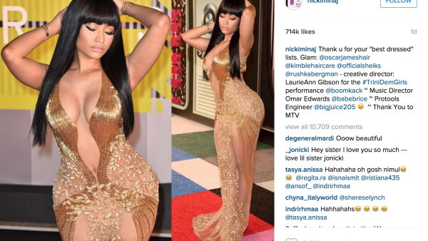 Nicki at the MTV VMAs on Sunday. (Instagram)