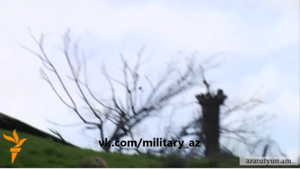 A screenshot from a video allegedly showing a loitering munition being used to kill Armenian "volunteers" recently. (YouTube/AZERBAIJANI ARMED FORCES Qarabag)