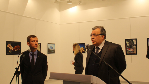 The Russian ambassador was assassinated at an art gallery in the Turkish capital. (Twitter)