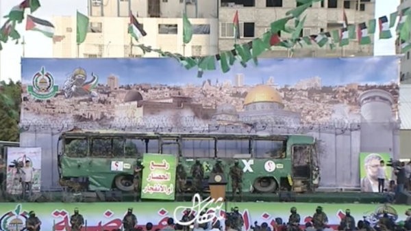 A Hamas rally in the Gaza Strip on Thursday. (image: Twitter/KhaledAbuToameh)