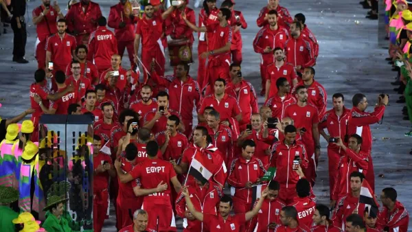 Members of the Egypt delegation parade during the opening ceremony of the Rio 2016 Olympic Games at the Maracana stadium in Rio de Janeiro on August 5, 2016.
PEDRO UGARTE / AFP