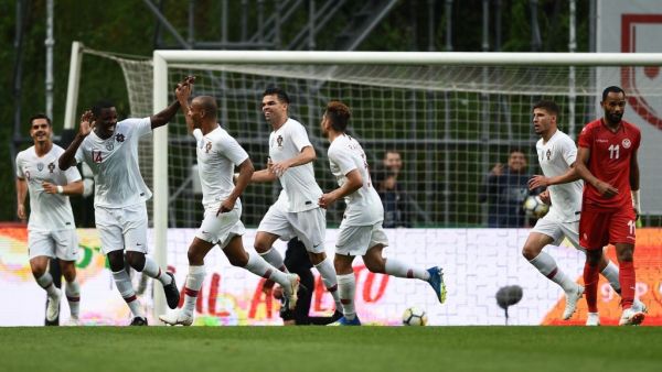 لاعبو البرتغال يحتفلون بهدف جواو ماريو