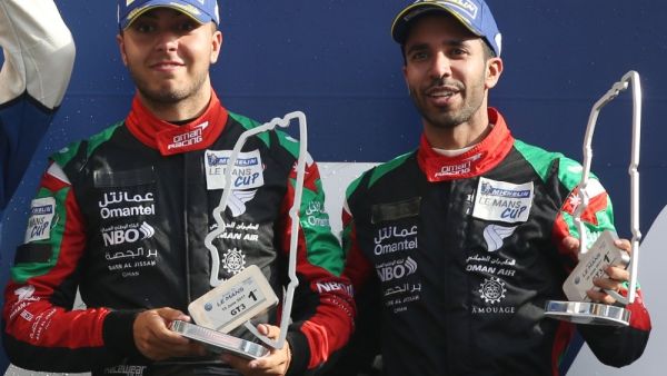 Oman Racing’s Ahmad Al Harthy, right, and Tom Jackson celebrate on the podium. Photo - Supplied Oman Racing’s Ahmad Al Harthy, right, and Tom Jackson celebrate on the podium. Photo - Supplied