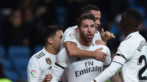 لاعبو ريال مدريد يحتفلون بهدف راموس