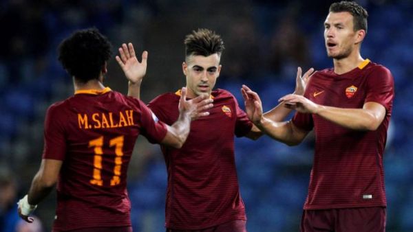 Roma Trio Mohamed Salah (L), Stephan El Shaarawy (C), and Eden Dzeko (R)