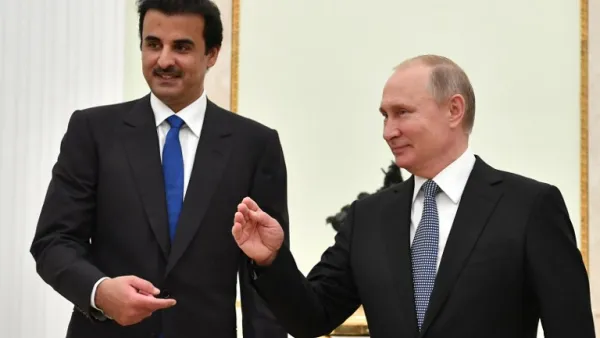 Emir of Qatar Sheikh Tamim bin Hamad Al-Thani (L) speaks with Russian President Vladimir Putin during their meeting at the Kremlin in Moscow on July 15, 2018.
Yuri KADOBNOV / POOL / AFP