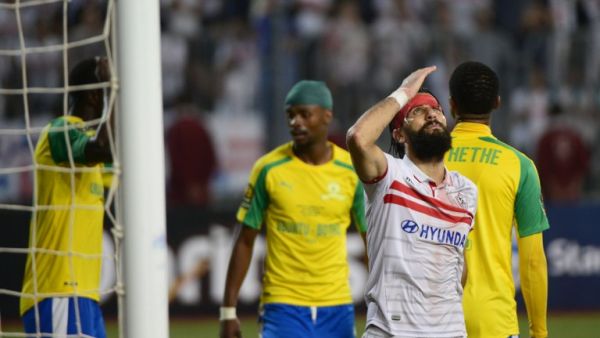 Zamalek's striker Basem Morsy reacts after losing the CAF Champions League football competition following the final match against South Africa's Mamelodi Sundowns on October 23, 2016 at the Borg el-Arab Stadium near Alexandria.
STRINGER / AFP