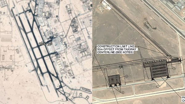 The Al-Udeid Air Base in Qatar (on left) and the Muwaffaq Salti Air Base in Jordan (on right)
