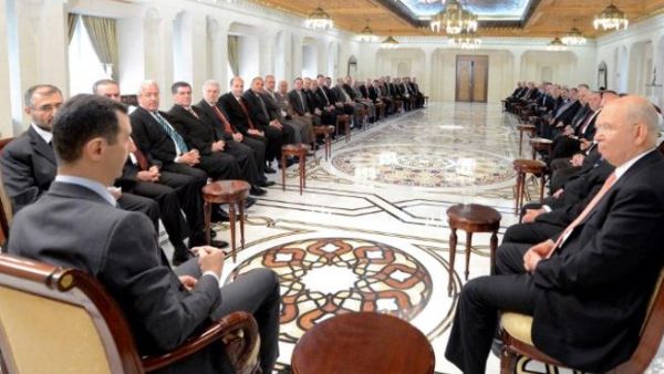 Assad meets the Lebanese delegation – the biggest to visit him since the start of the uprising. (AFP PHOTO / HO / SANA)