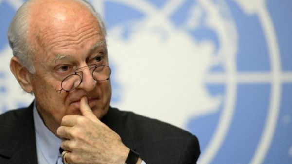 UN Syria envoy Staffan de Mistura arrived Monday in Damascus to discuss political and humanitarian issues with Syrian regime officials.  (AFP/Fabrice Coffrini)