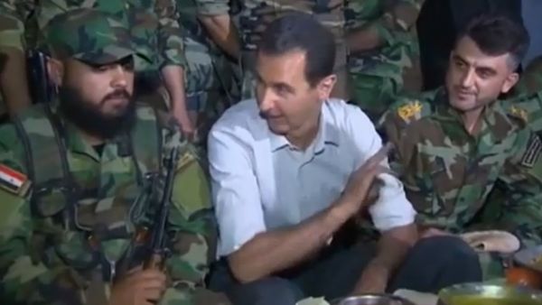 Footage showing Syrian President Bashar al-Assad visiting troops on the frontline near Damascus was broadcast on pro-government TV. (Euronews)