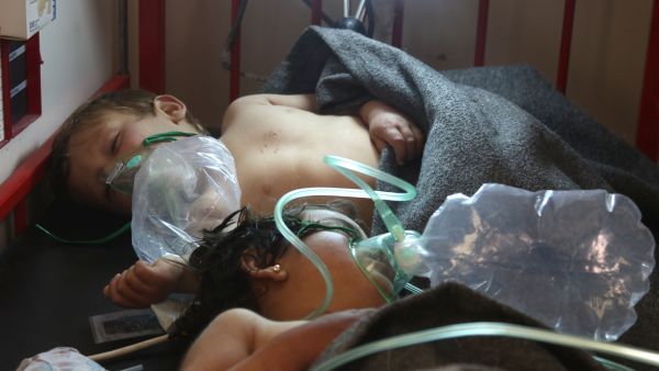 Syrian children in hospital after an apparent chemical attack in Idlib, Syria. (AFP/Mohamed al-Bakour)