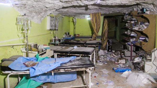 A room in a hospital in Khan Shaykun after the building was hit by further airstrikes while treating the wounded from a chemical attack on the town. (AFP/Omar Haj Kadour)