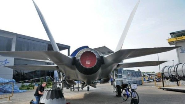 A replica of Lockheed Martin F-35 fighter jet is seen at the exhibition centre /AFP