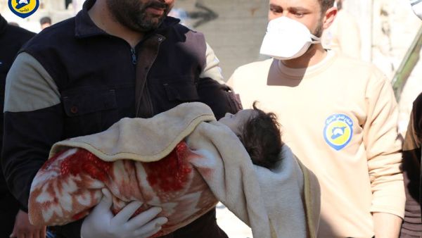 A picture reportedly showing one of the children killed in a "chemical" attack in Idlib, 4 April 2017. (Facebook/Idlib Civil Defence)