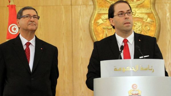 Tunisia's Prime Minister Youssef Chahed delivering a speech during a ministry handover ceremony in Tunis in August 2016. (AFP/File)