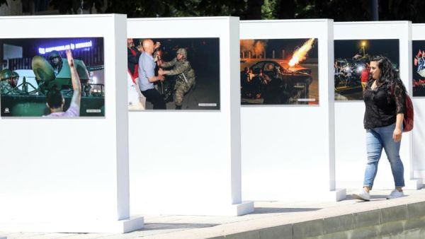 The billboards were put up to mark the anniversary of the failed coup (AFP)