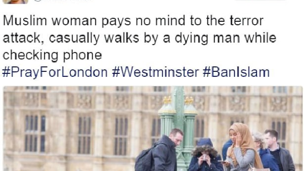 A tweet that helped spread Islamophobia in the U.K. came from a fake Russian account (Twitter screenshot)