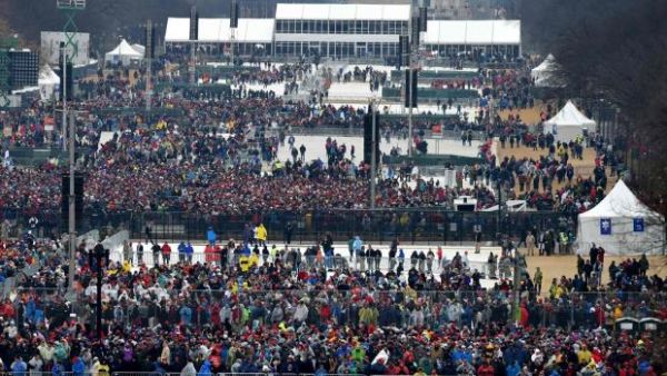 Big gaps: A view of the crowd on the National Mall during inauguration ceremonies for Donald Trump. [AFP]
