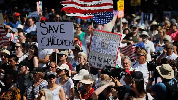 Demonstrators march against the separation of immigrant families, on June 30, 2018 in New York. (AFP/ File)