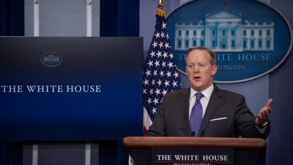 "It's a terrible reminder of why we must remain vigilant" Spicer speaks at Monday's press briefing (Nicholas Kamm/AFP)