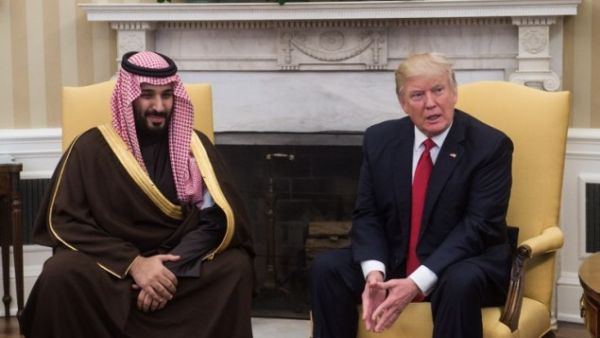 US President Donald Trump and Saudi Deputy Crown Prince And Defense Minister Mohammed bin Salman Speak to the media in the Oval Office at the White House in Washington, DC, on March 14, 2017. (AFP/Nicholas Kamm)