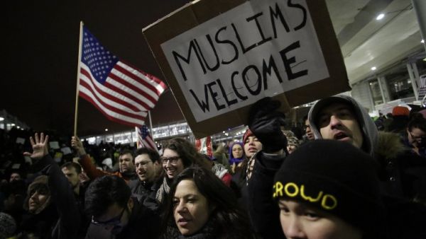 Protesters converged on airports across the US to demonstrate against the ban.  (AFP/Joshua Lott) Protesters converged on airports across the US to demonstrate against the ban.  (AFP/Joshua Lott)