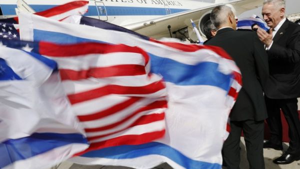 US Defence Secretary James Mattis (R) bids farewell to Israeli military dignitaries as he departs from Ben Gurion International Airport in Tel Aviv on April 21, 2017. (AFP/Jonathan Ernst)