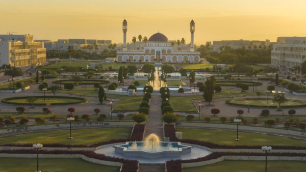 Beautiful golden sunrise view of a garden leading to a mosque in Muscat, Oman. (Shutterstock/ File Photo)