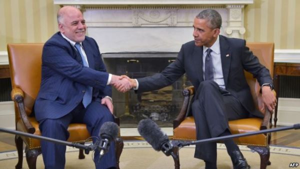 Iraqi Prime Minister Haider al-Abadi sat down next to Obama and waited for his attention; he never got it. (AFP/File)