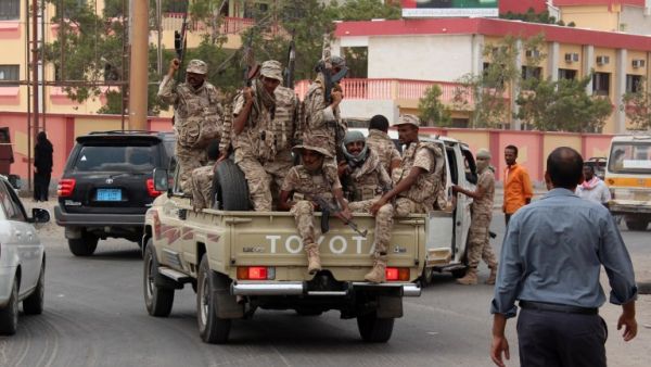 A group of Loyalist soldiers riding through Aden, Yemen. (AFP/File)
