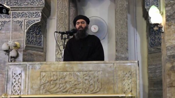 Daesh leader Abu Bakr al-Baghdadi giving a rare televised speech (YouTube)