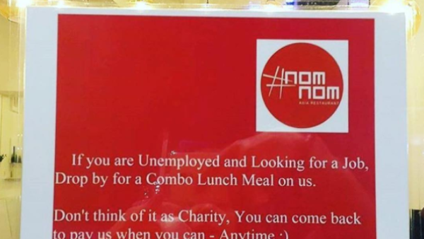 A photo posted by NOM NOM ASIAT Dubai, offering free food for job seekers. (Instagram) 