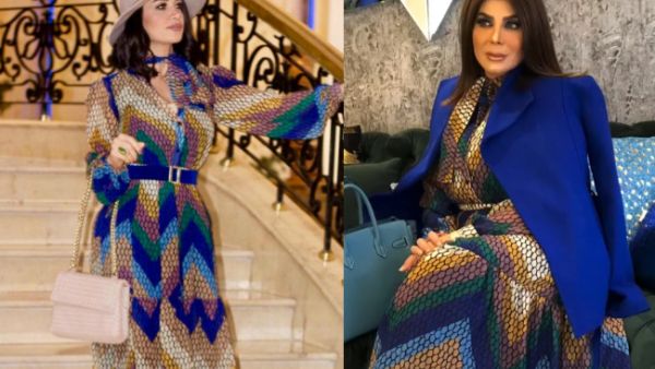 Diana Haddad wore a dress early February, and Elham Al Fadala recently wore the same dress while attending an event in Kuwait. (Source: elhamalfadalah - dianahaddadofficial - Instagram)