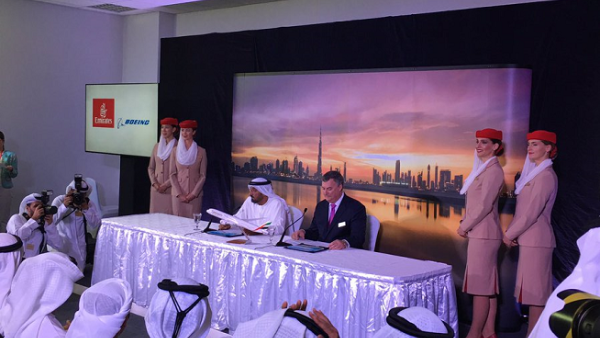 Emirates signed a deal to buy 40 Boeing 787s, valued at Dh55.4 billion ($15.1 billion) at the Dubai Airshow. (Courtesy of Emirates)