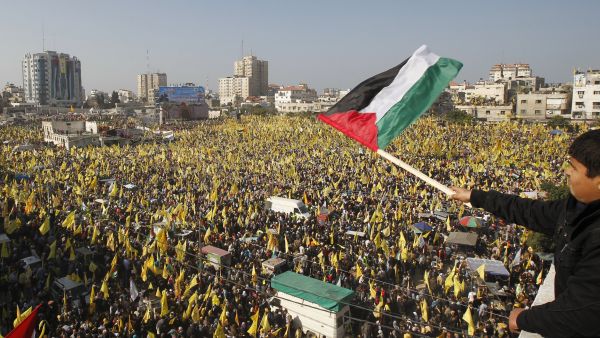 Fatah supporters are seen at a rally in Gaza, which has been dominated by Hamas since Hamas won elections in 2006. (File photo)