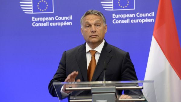 Hungary's Prime Minister Viktor Orban gives a press conference prior to his meeting with European Commission President and European Parliament President on the response to the asylum crisis at the European Union council building in Brussels, on September 3 2015. (AFP/Thierry Charlier)